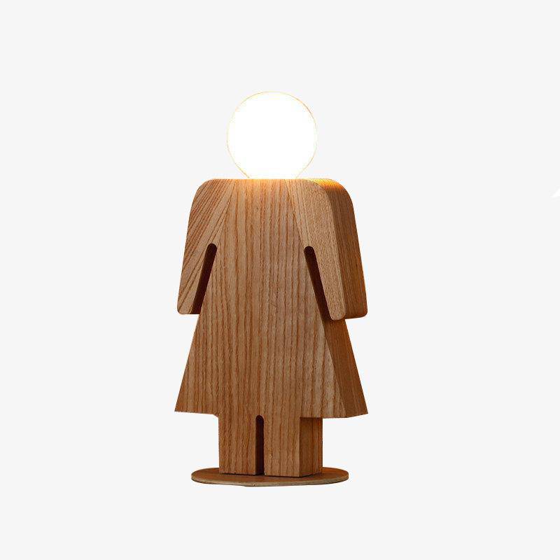 Candeeiro de cabeceira de madeira em forma de logótipo de menina