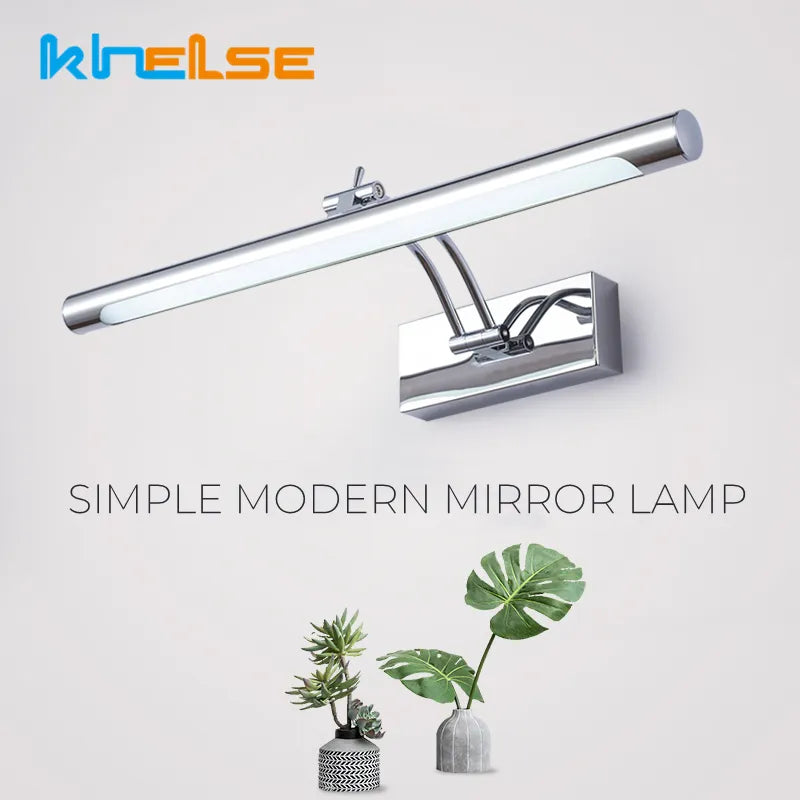 Moderno espelho cosmético LED à prova d'água para parede em aço inoxidável