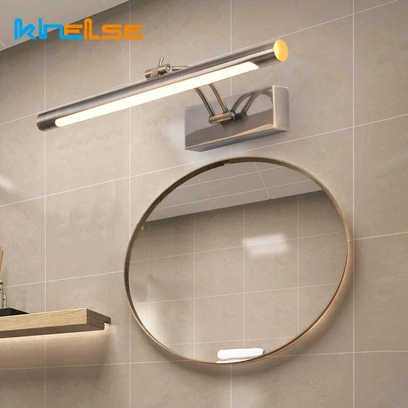 Moderno espelho cosmético LED à prova d'água para parede em aço inoxidável