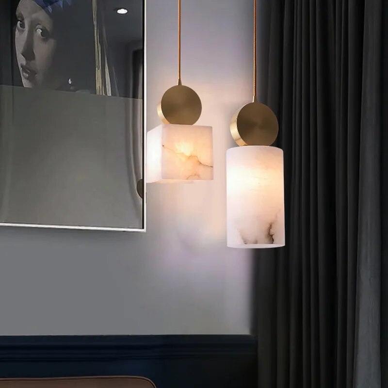 Luminária pendente LED minimalista em mármore