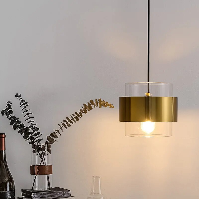 Luminária pendente de vidro de arte dourada minimalista moderna