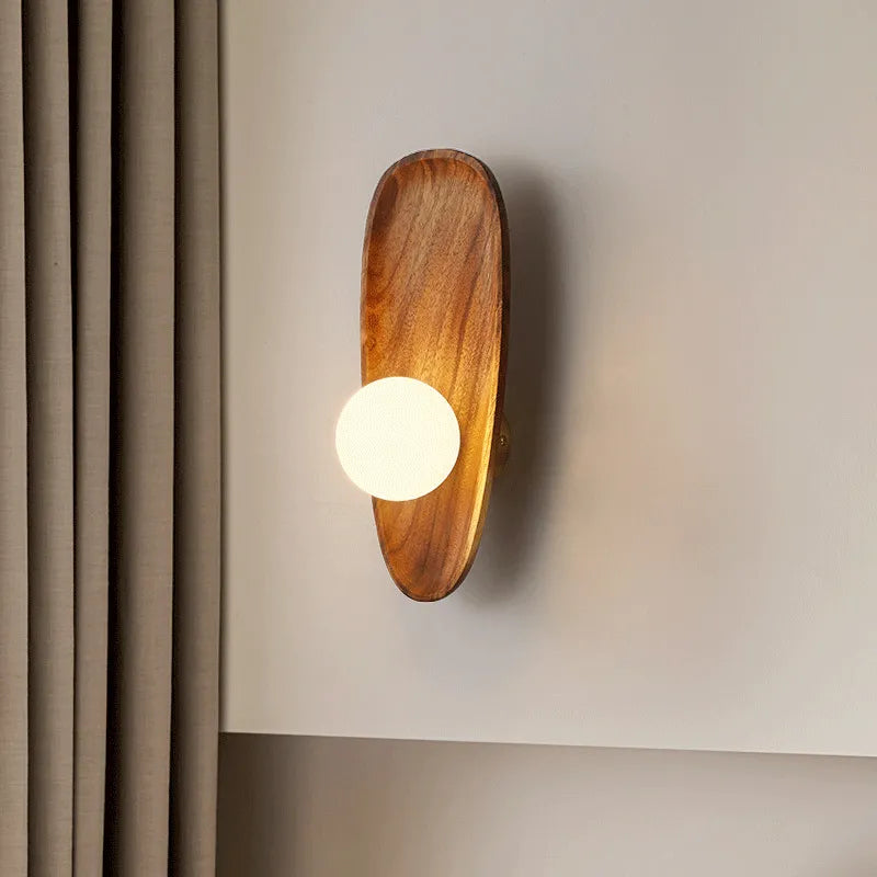 Aplique LED minimalista japonês em madeira maciça