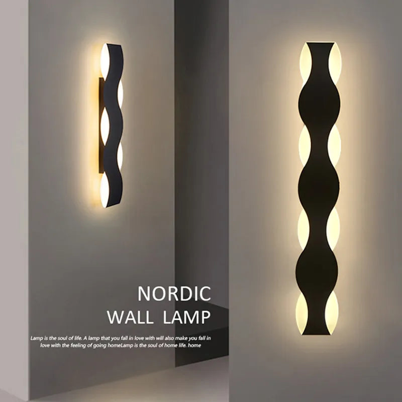 moderno aplique de parede LED em formato de onda para corredor interno