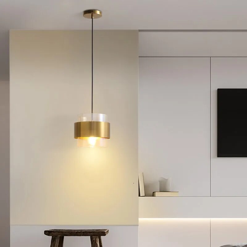 Luminária pendente de vidro de arte dourada minimalista moderna
