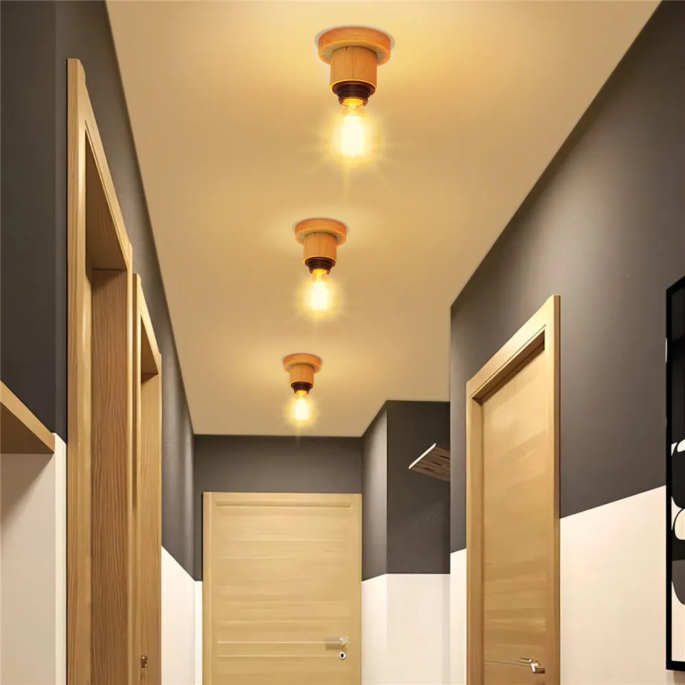 Luz de teto led nórdica de madeira para decoração de sala de estar