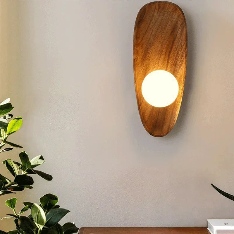 Aplique LED minimalista japonês em madeira maciça