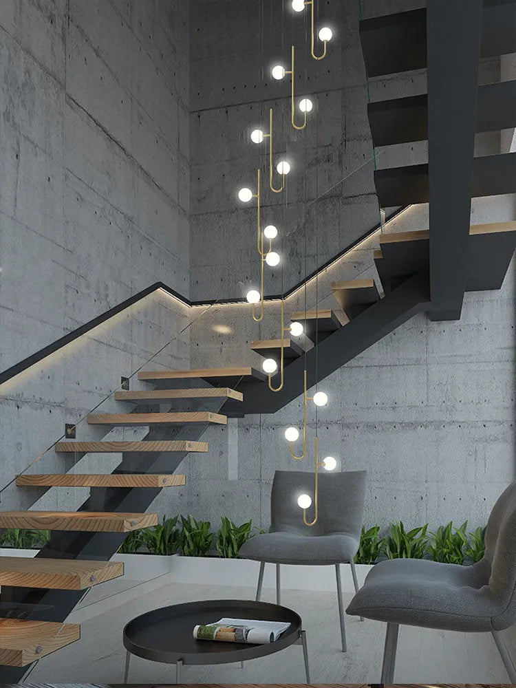 Lustre de teto com escada em espiral com suspensão LED de luxo moderno