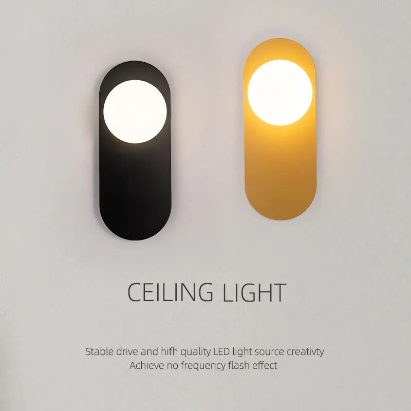 Aplique LED moderno e minimalista em ferro preto e dourado