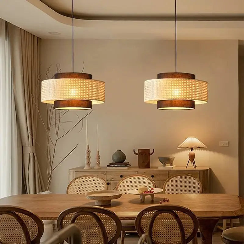 Luminária pendente de design com cana em vime de bambu LED deco