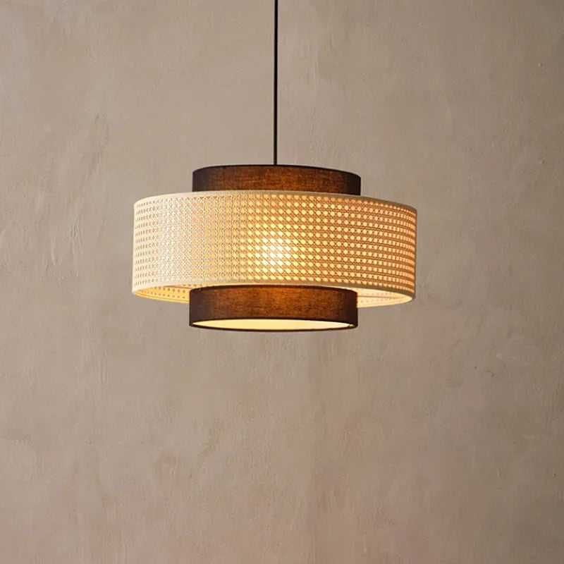 Luminária pendente de design com cana em vime de bambu LED deco