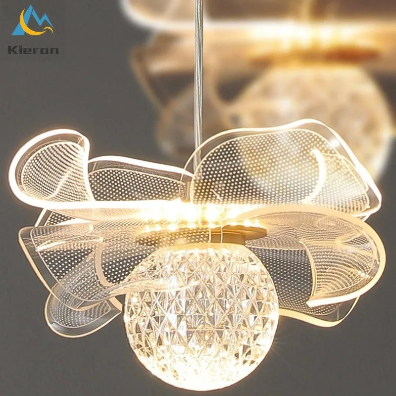 Moderna luminária pendente de flor de vidro dourado