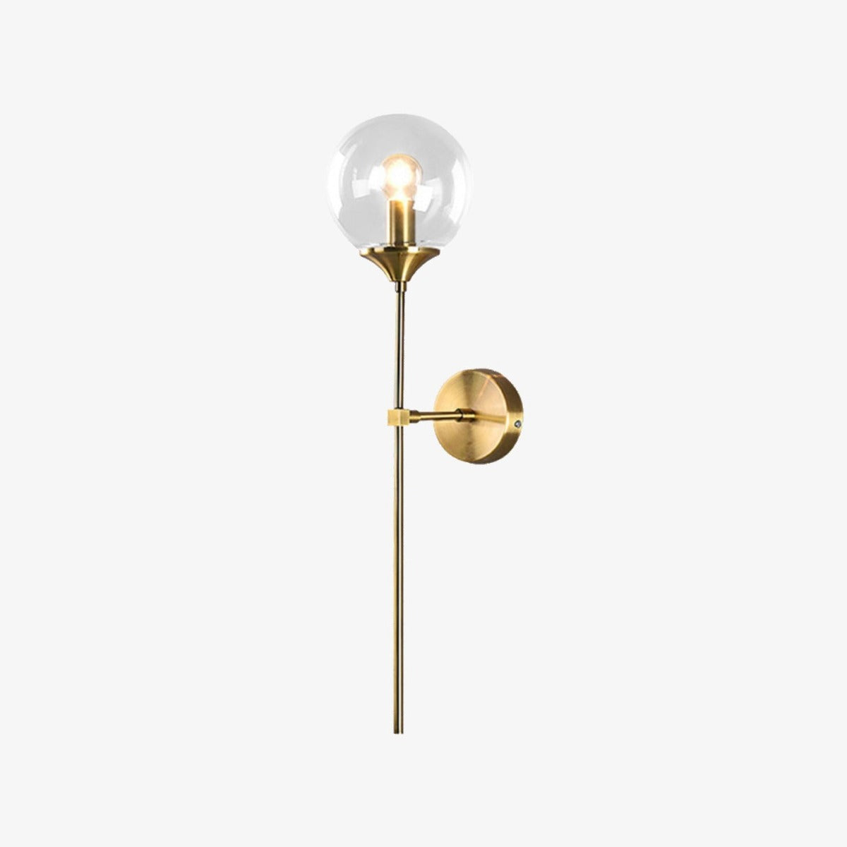 Aplique LED de design com braço dourado e bola de vidro