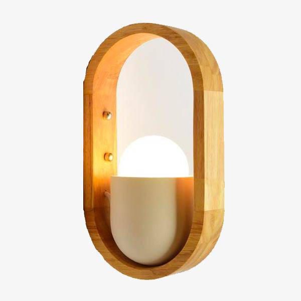 Aplique redondo de madeira com lâmpada interior Studio