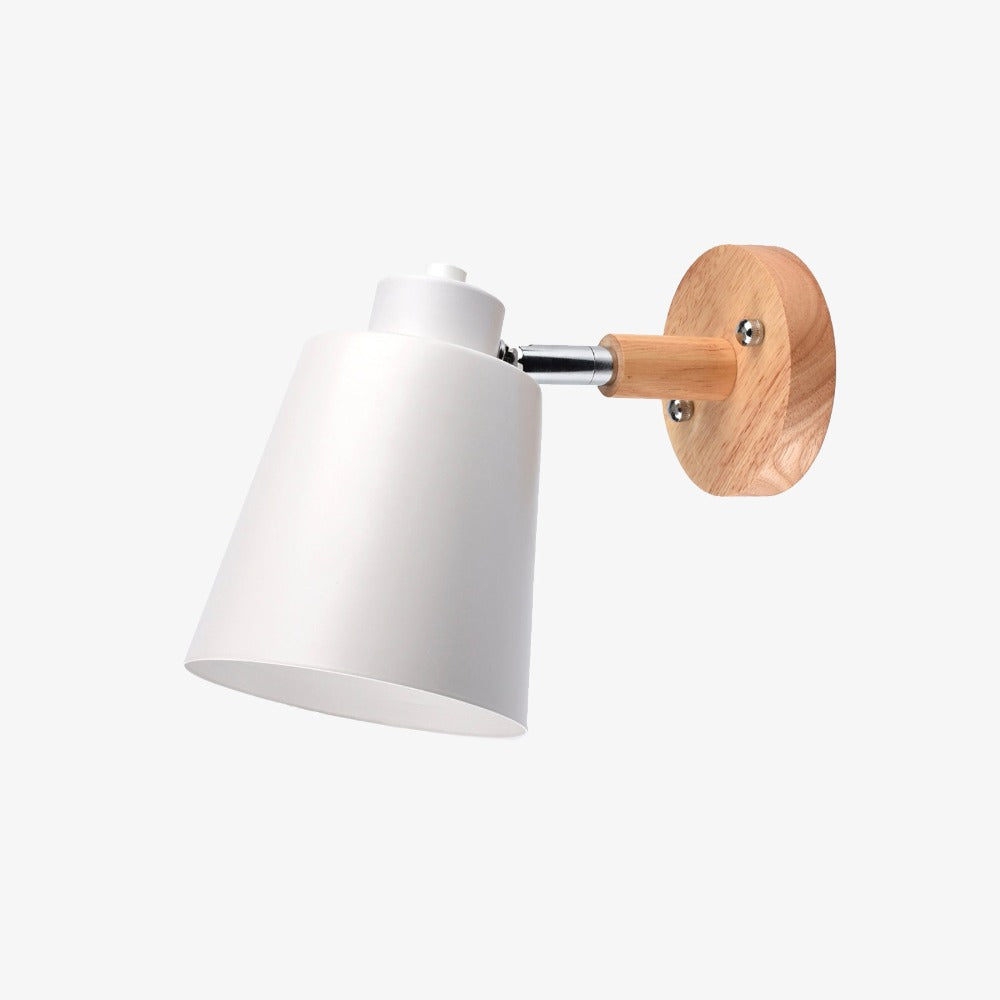 Aplique LED com abajur metálico ajustável e suporte de madeira