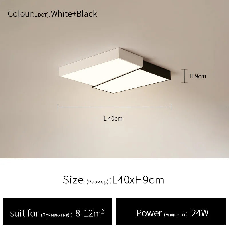 Plafon LED quadrado preto e branco