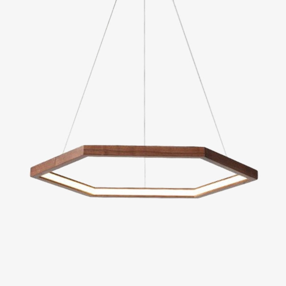 Lustre LED hexagonal de madeira de design