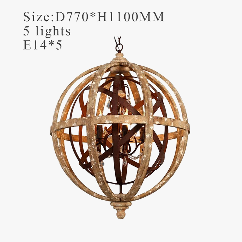 Lustre globo de madeira de esfera antiga