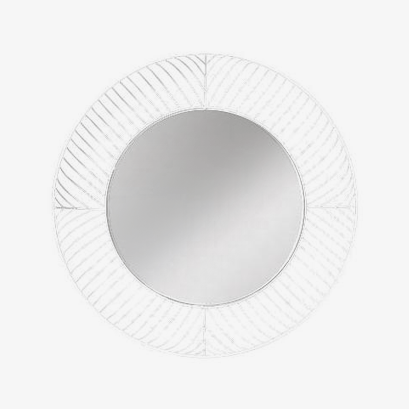 Espelho decorativo de parede redondo de metal branco treliçado