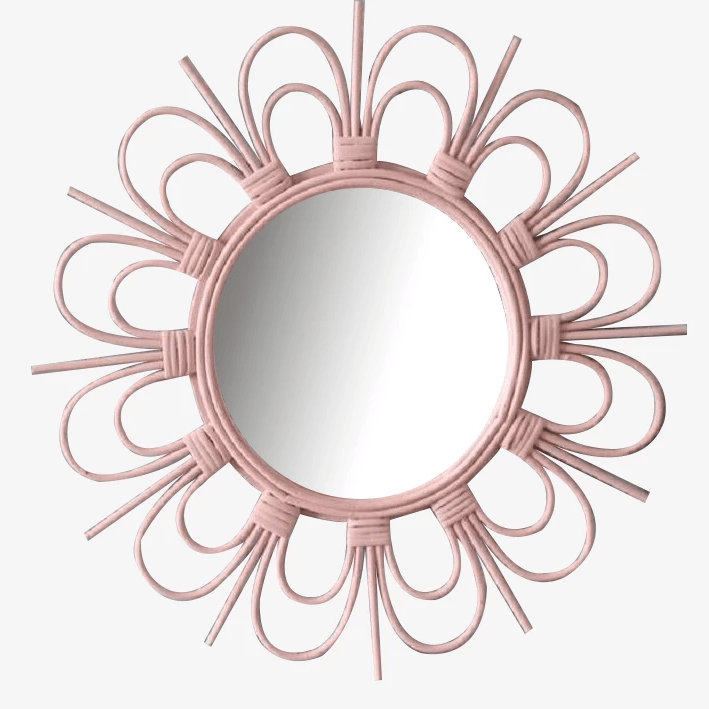 Espelho decorativo redondo de parede rosa em flor francesa