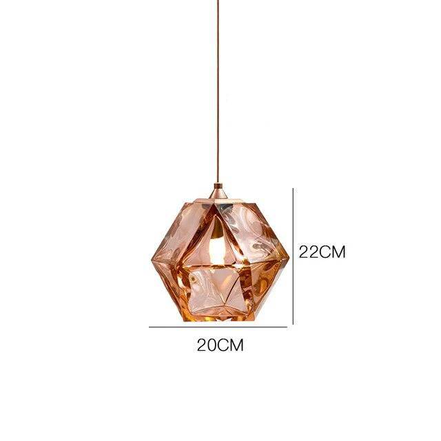 Luminária pendente com design de diamante colorido em vidro de cristal