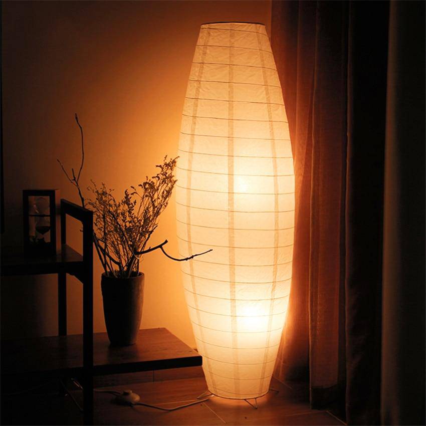 Luminária de pé LED oval de papel tecido