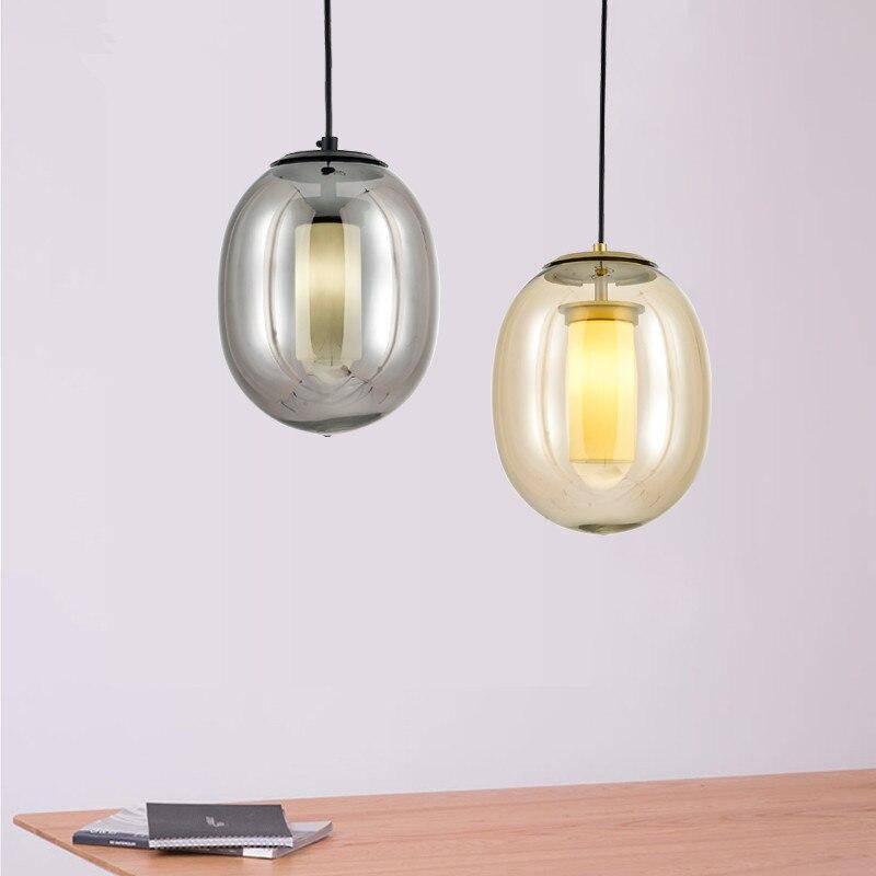 Luminária pendente LED com design de bolha em vidro fumê