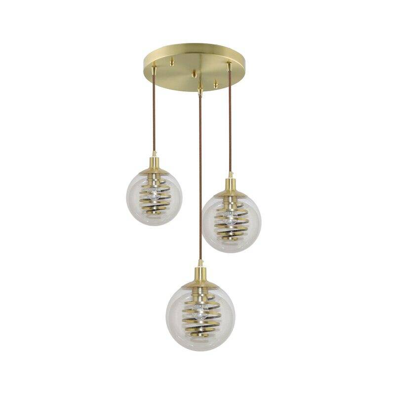 Luminária pendente de vidro de design com espiral dourada