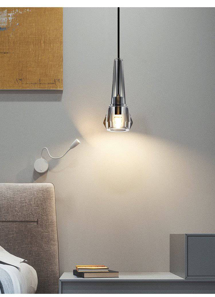 Luminária pendente de design em cristal cônico fumê com LED Luxury