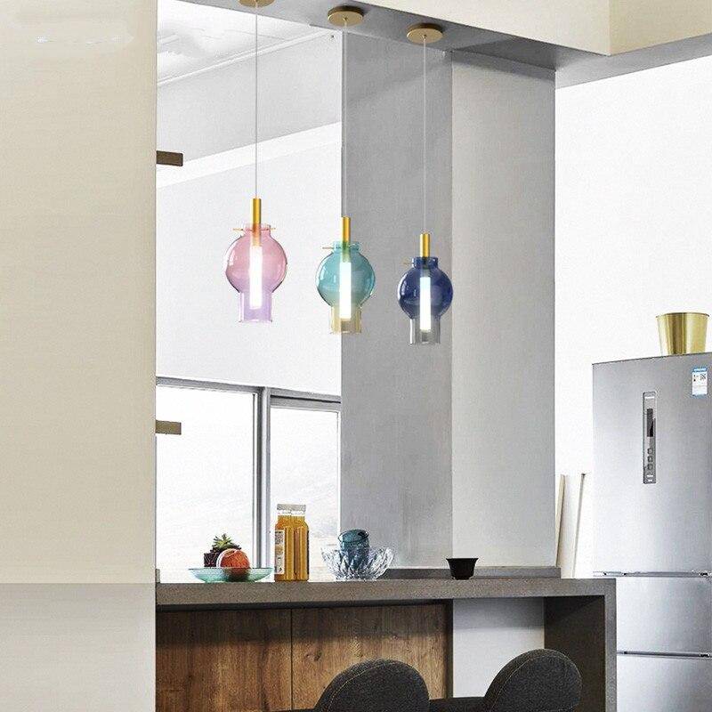 Luminária pendente LED com design de bola de vidro colorida