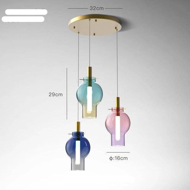Luminária pendente LED com design de bola de vidro colorida