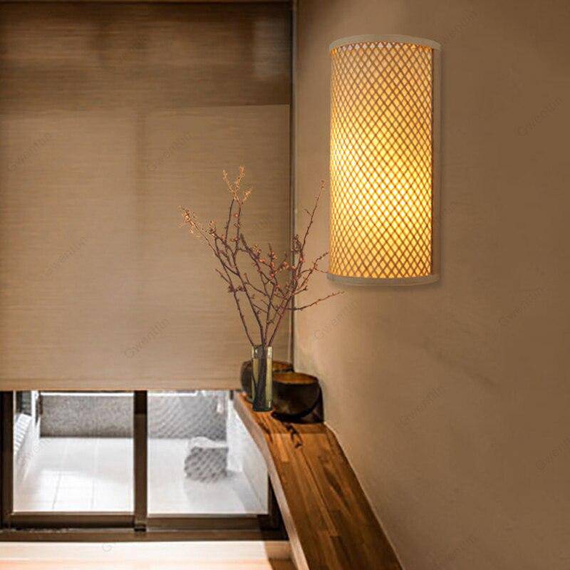 Candeeiro de parede de bambu estilo japonês com LED arredondado