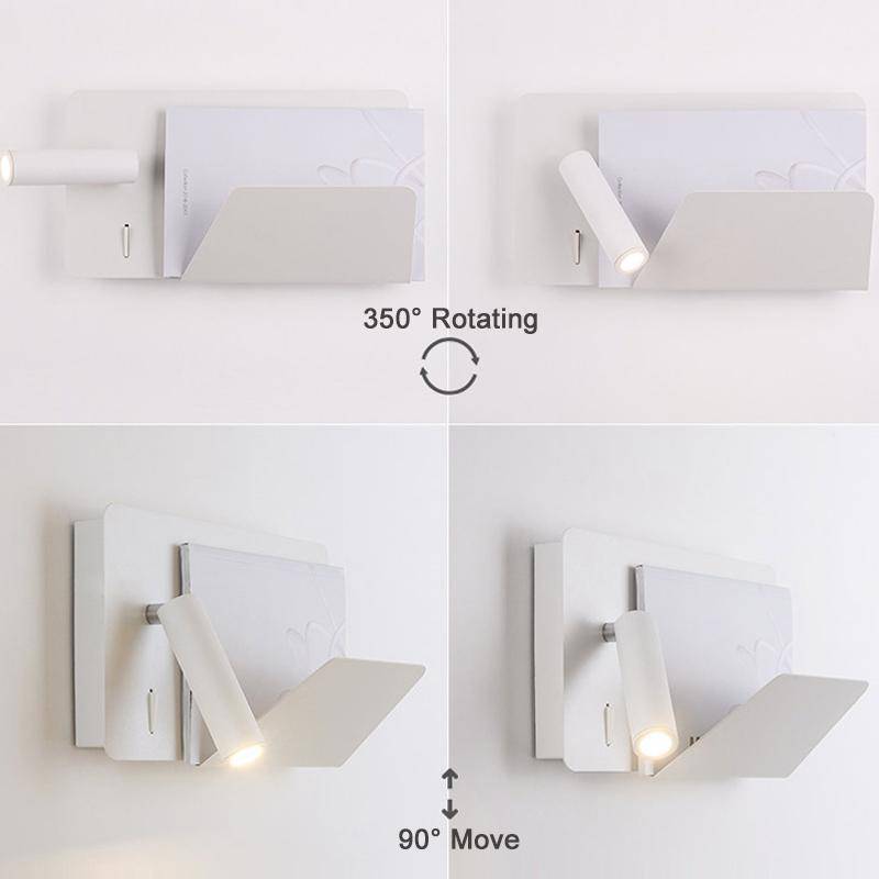 Refletor LED ajustável de parede com suporte para livro