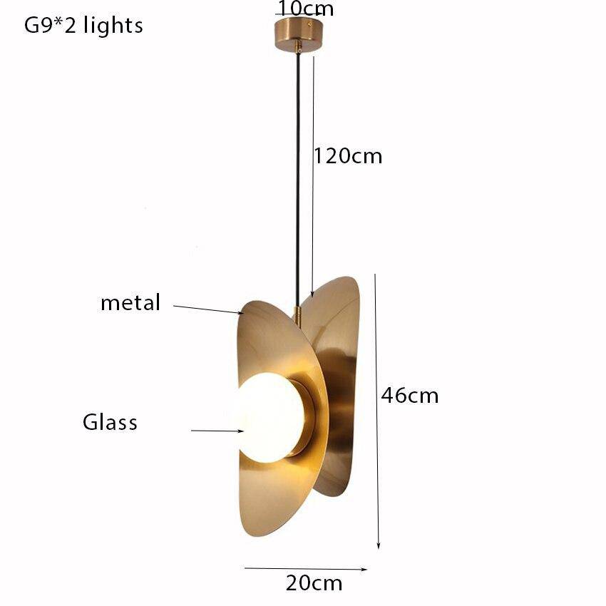 Luminária pendente de design em metal dourado dupla face ligeiramente curvado
