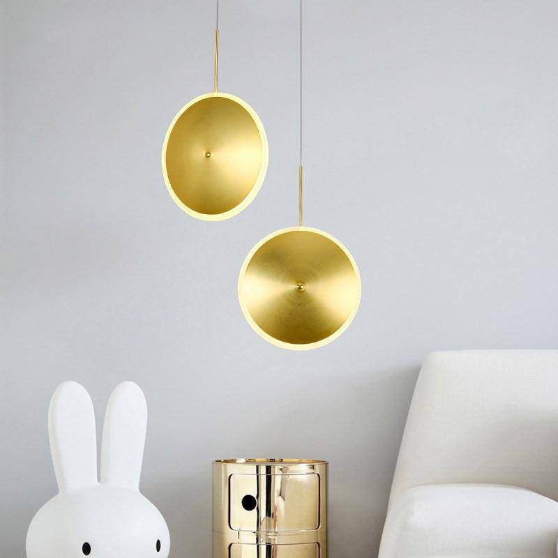 Luminária pendente LED de disco dourado de design