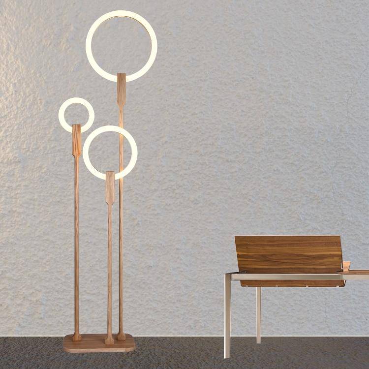 Candeeiro de pé LED de madeira de design com anel