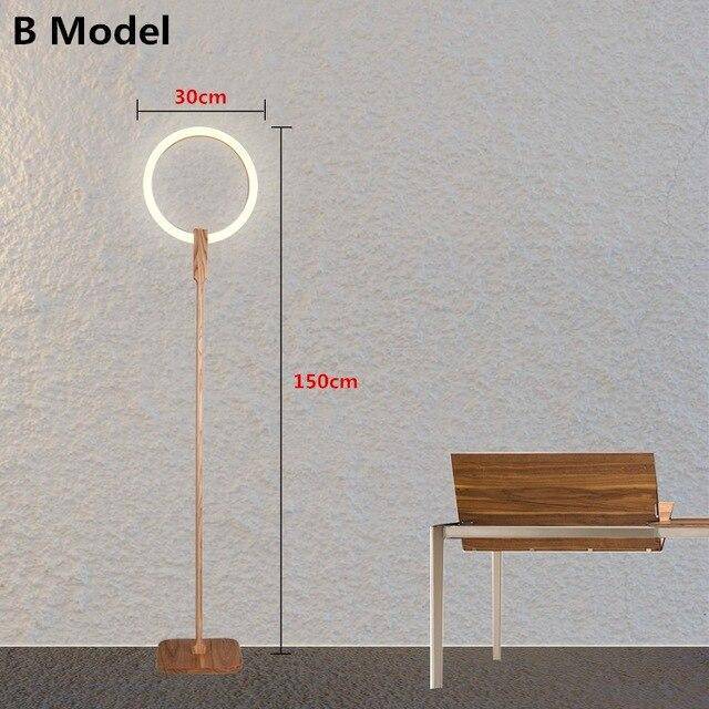 Candeeiro de pé LED de madeira de design com anel