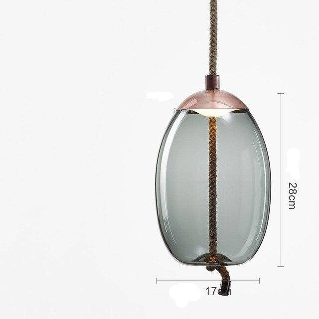 Luminária pendente de design escandinavo em vidro fumê e corda