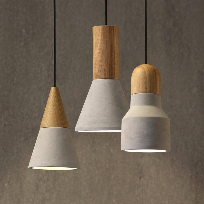 Luminária pendente de design em madeira e cimento em diversos formatos Studio
