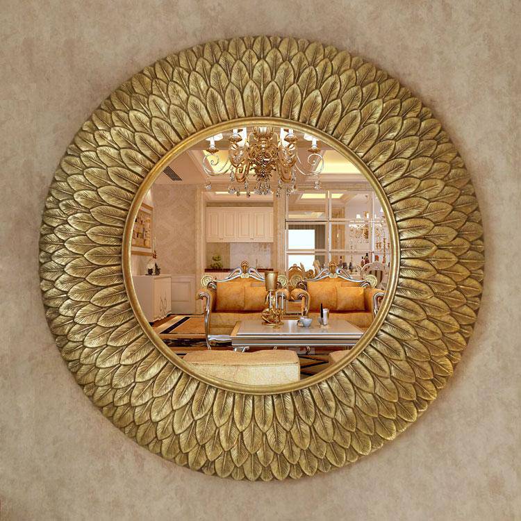 Espelho de parede decorativo redondo dourado 75cm Flores