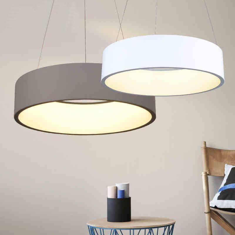 Luz pendente minimalista com design circular LED moderno (cinza ou branco)