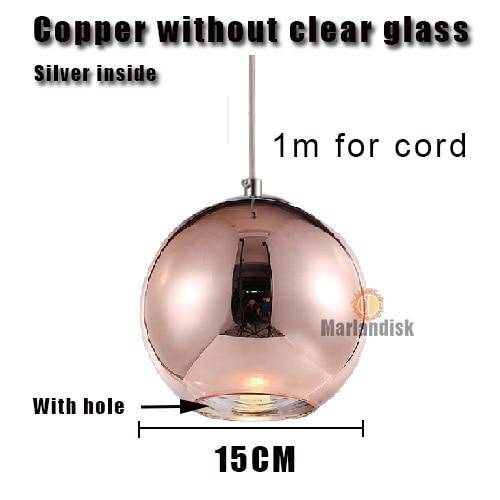 Pendente esférico LED de design em vidro e cobre cromado