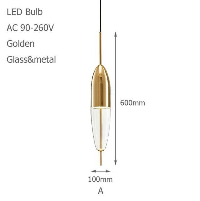 Pendente LED de design com formato original (azul ou dourado)
