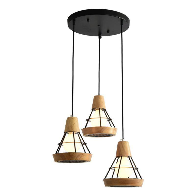 Luminária pendente LED de design em gaiola de madeira e metal (preta ou branca)