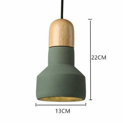 Luminária pendente LED de design em cimento nórdico e madeira
