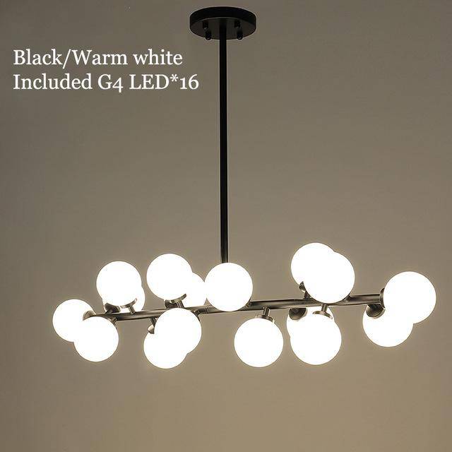 Lustre LED de design com ramo (preto ou dourado) e bolas de vidro