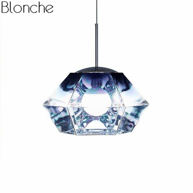 Luminária pendente LED de vidro com desenho geométrico de diamante