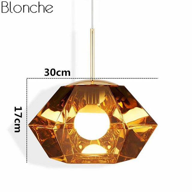 Luminária pendente LED de vidro com desenho geométrico de diamante