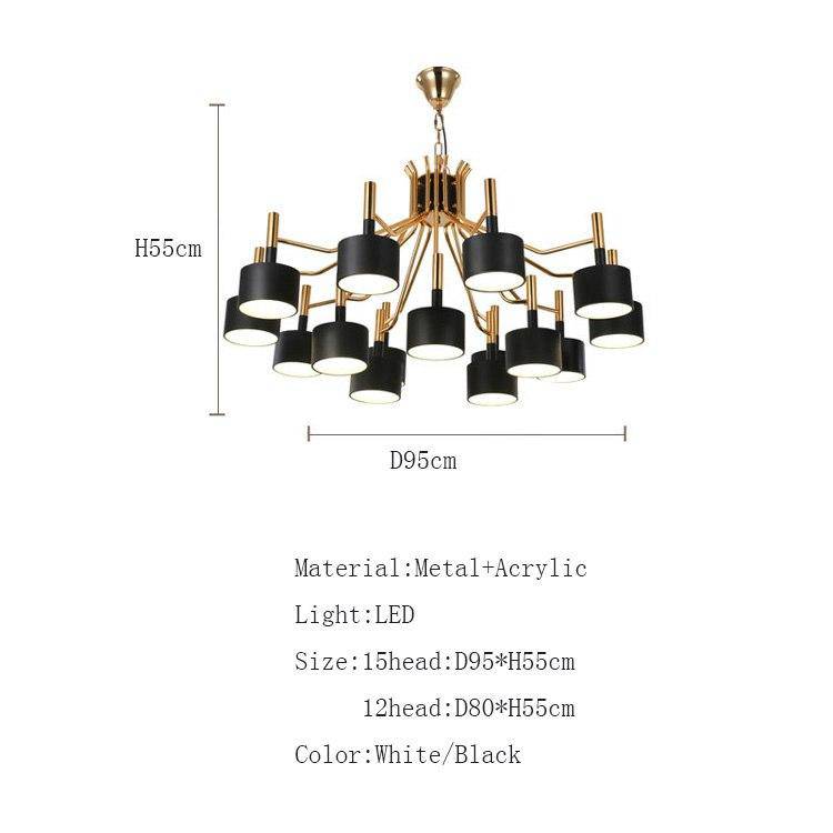 Lustre LED dourado de design e lâmpadas pretas ou brancas Foyer