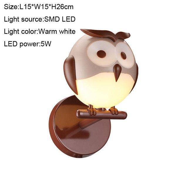 Arandela LED de coruja de desenho animado
