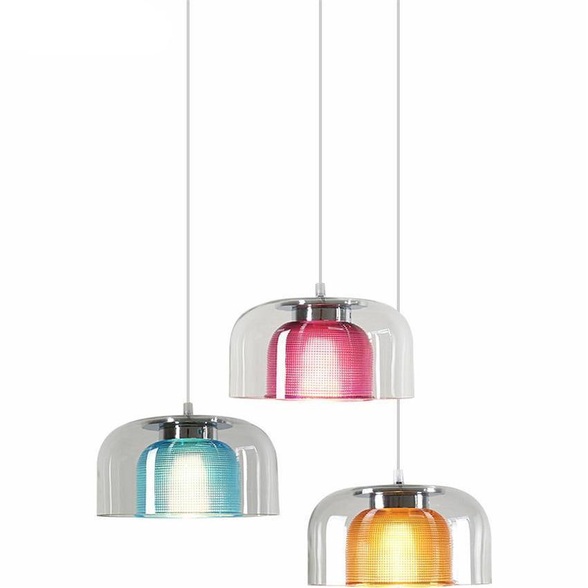 Luminária pendente LED de vidro de design com interior colorido